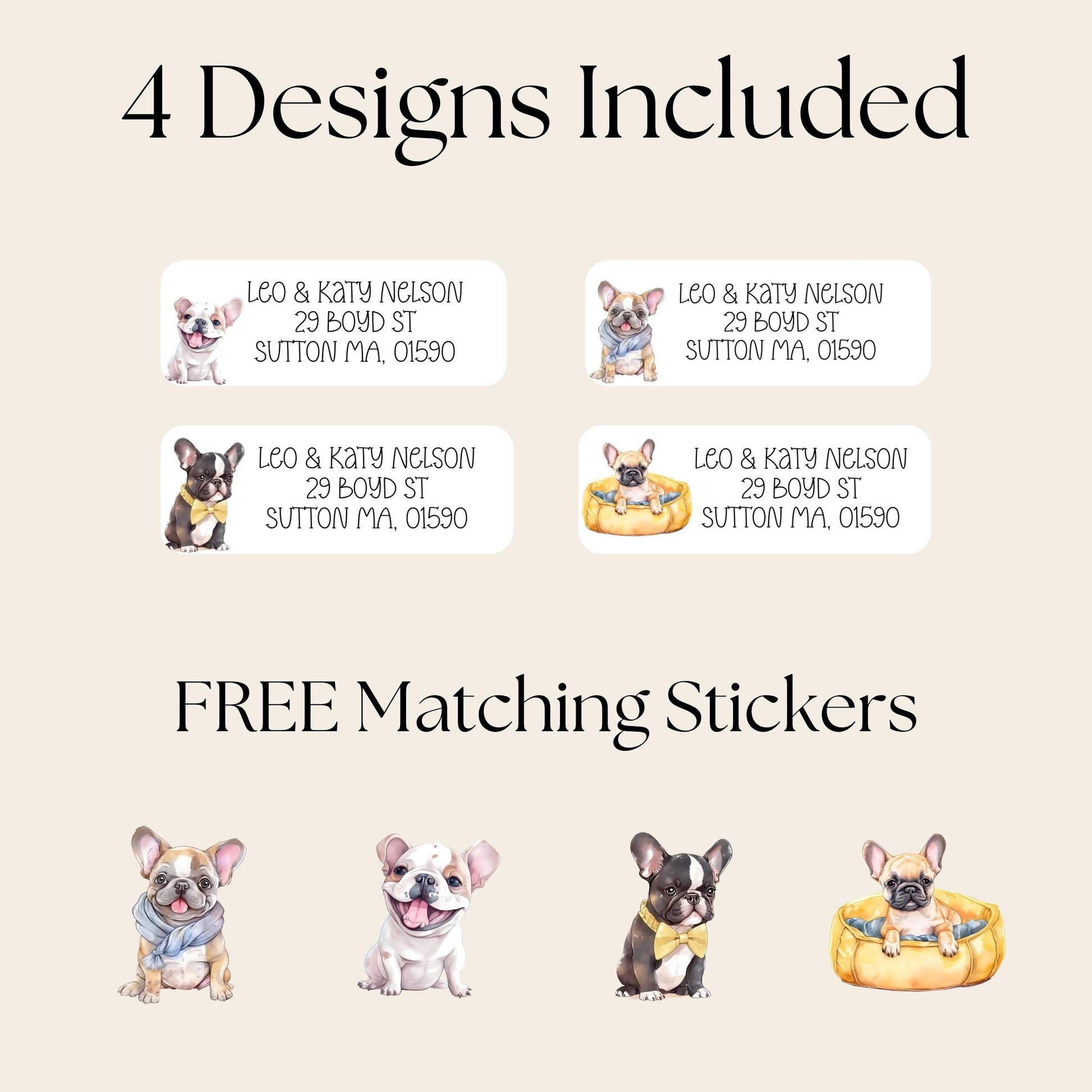 French Bulldog return address label stickers: Personalized name labels, Great gift for the dog lover, Optional Envelope sealing stickers - The Pawprint Paperie