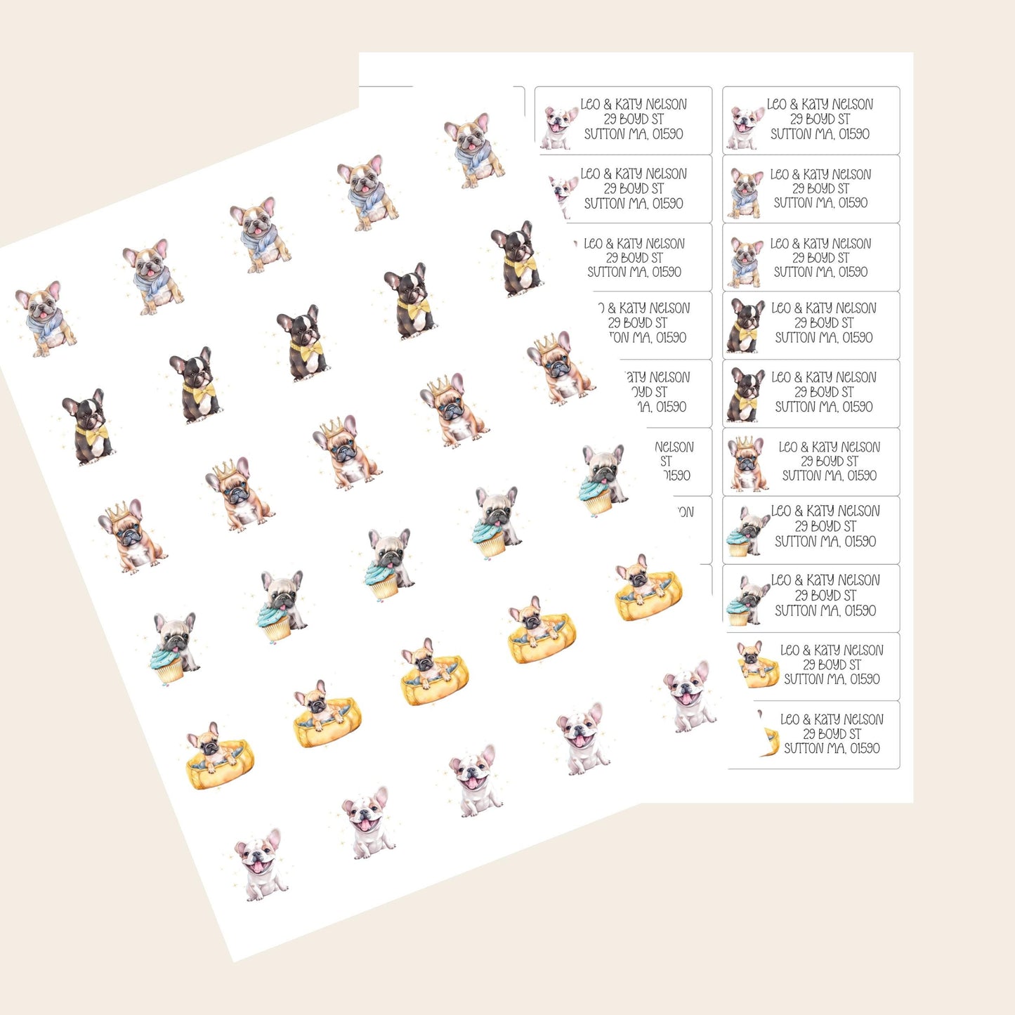 French Bulldog return address label stickers: Personalized name labels, Great gift for the dog lover, Optional Envelope sealing stickers - The Pawprint Paperie