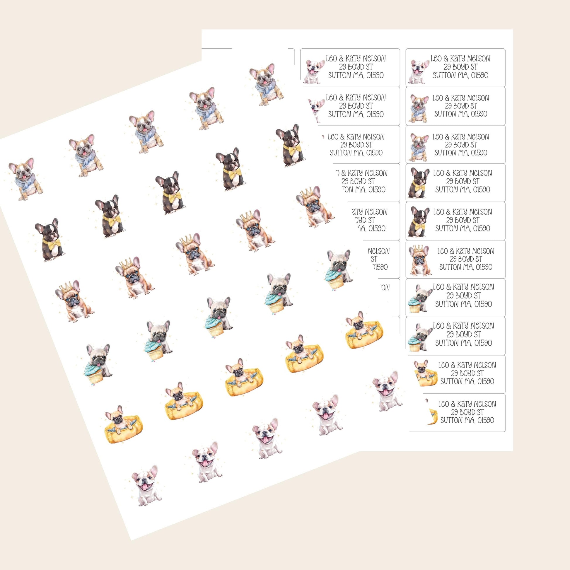 French Bulldog return address label stickers: Personalized name labels, Great gift for the dog lover, Optional Envelope sealing stickers - The Pawprint Paperie