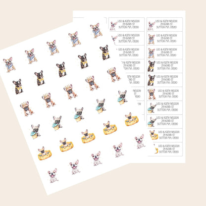 French Bulldog return address label stickers: Personalized name labels, Great gift for the dog lover, Optional Envelope sealing stickers - The Pawprint Paperie