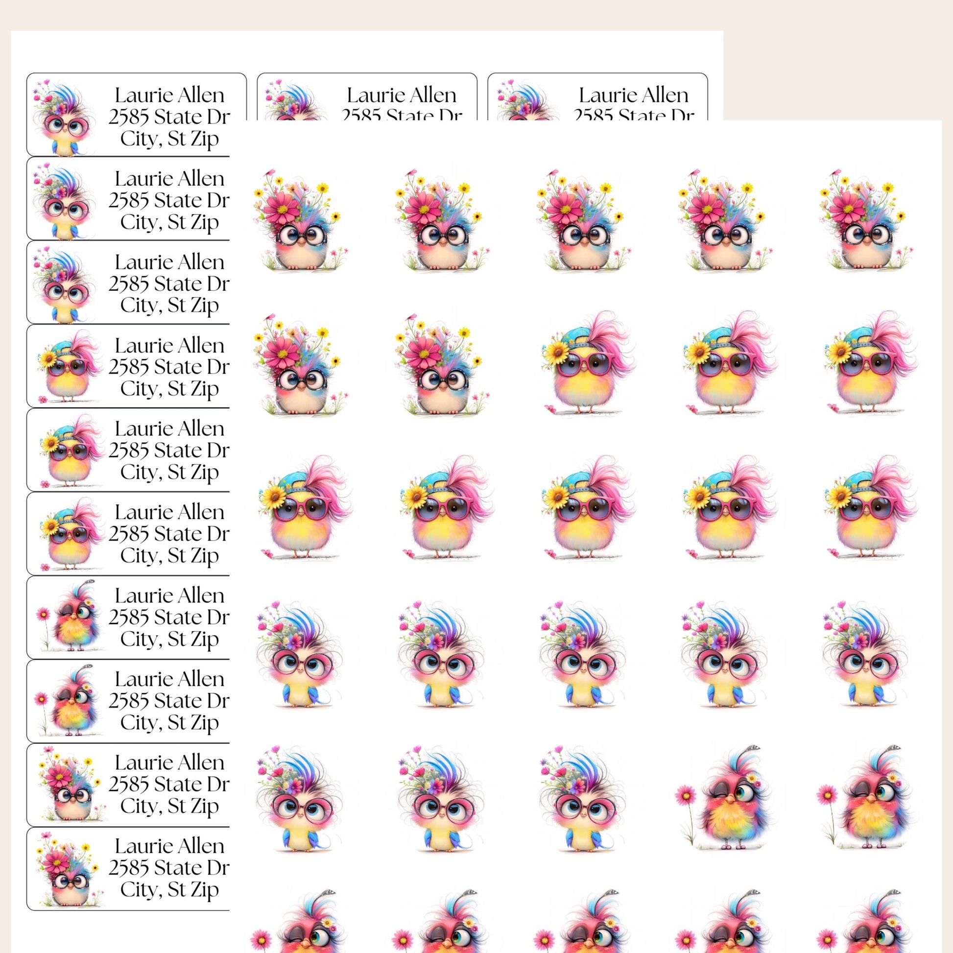 Colorful Bird Address Labels with FREE Envelope Seal Stickers, Cute Round Sticker Sheets, Whimsical Stationery Gift for Bird Lovers, Quirky - The Pawprint Paperie
