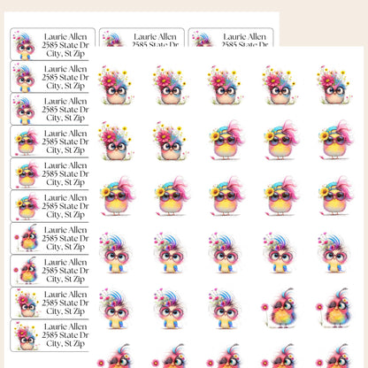 Colorful Bird Address Labels with FREE Envelope Seal Stickers, Cute Round Sticker Sheets, Whimsical Stationery Gift for Bird Lovers, Quirky - The Pawprint Paperie