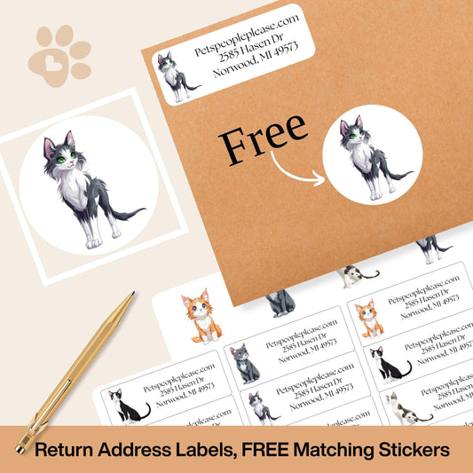 Cute Anime Art Cat Return Address Labels, Kawaii Camp Mailing Stickers for Kids, FREE Envelope Seals, Custom Printed Name Tags, Chibi - The Pawprint Paperie