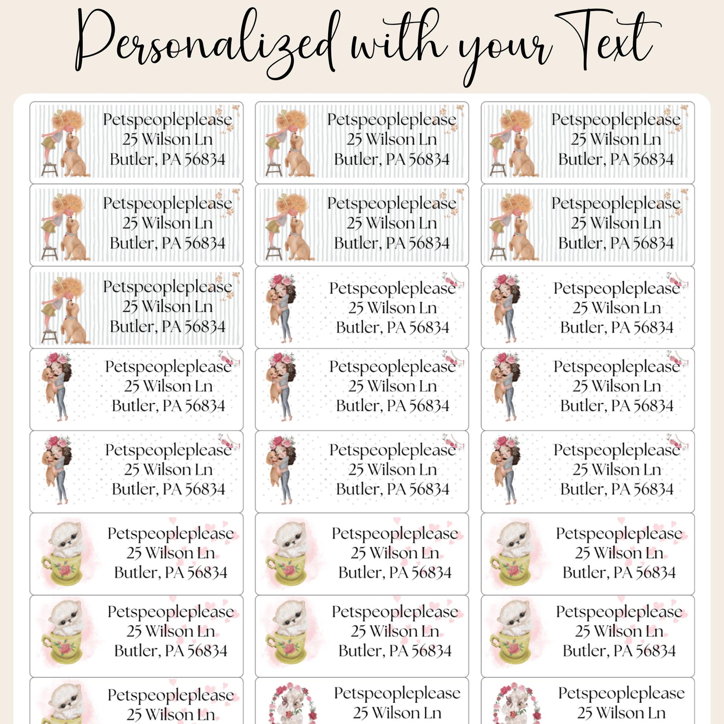 Custom Dog & Girl Address Label, FREE Matching Envelope Seals, Cute Puppy Mailing Stickers, Pet Mom Gift, Custome Printed Return Address Set - The Pawprint Paperie