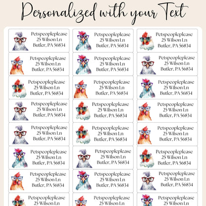 Funny Chickens With Glasses Address Labels With FREE Matching Stickers, Envelope name tags, Custom chicken lady gift, Housewarming new home - The Pawprint Paperie