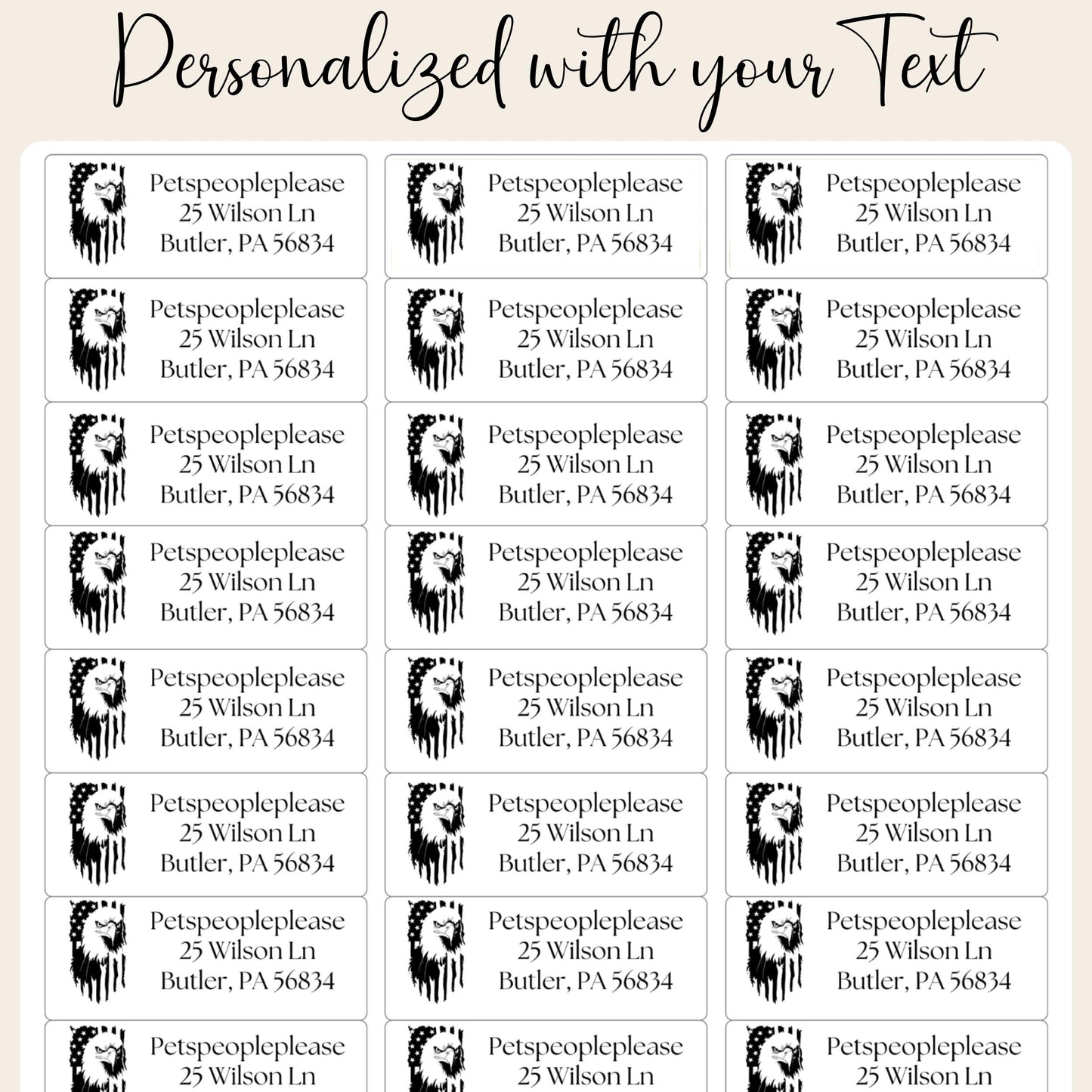 Patriotic Eagle Address Labels, USA Flag Return Stickers, Military Mail Gift, Bald Eagle Envelope Labels with FREE Matching Seal stickers - The Pawprint Paperie