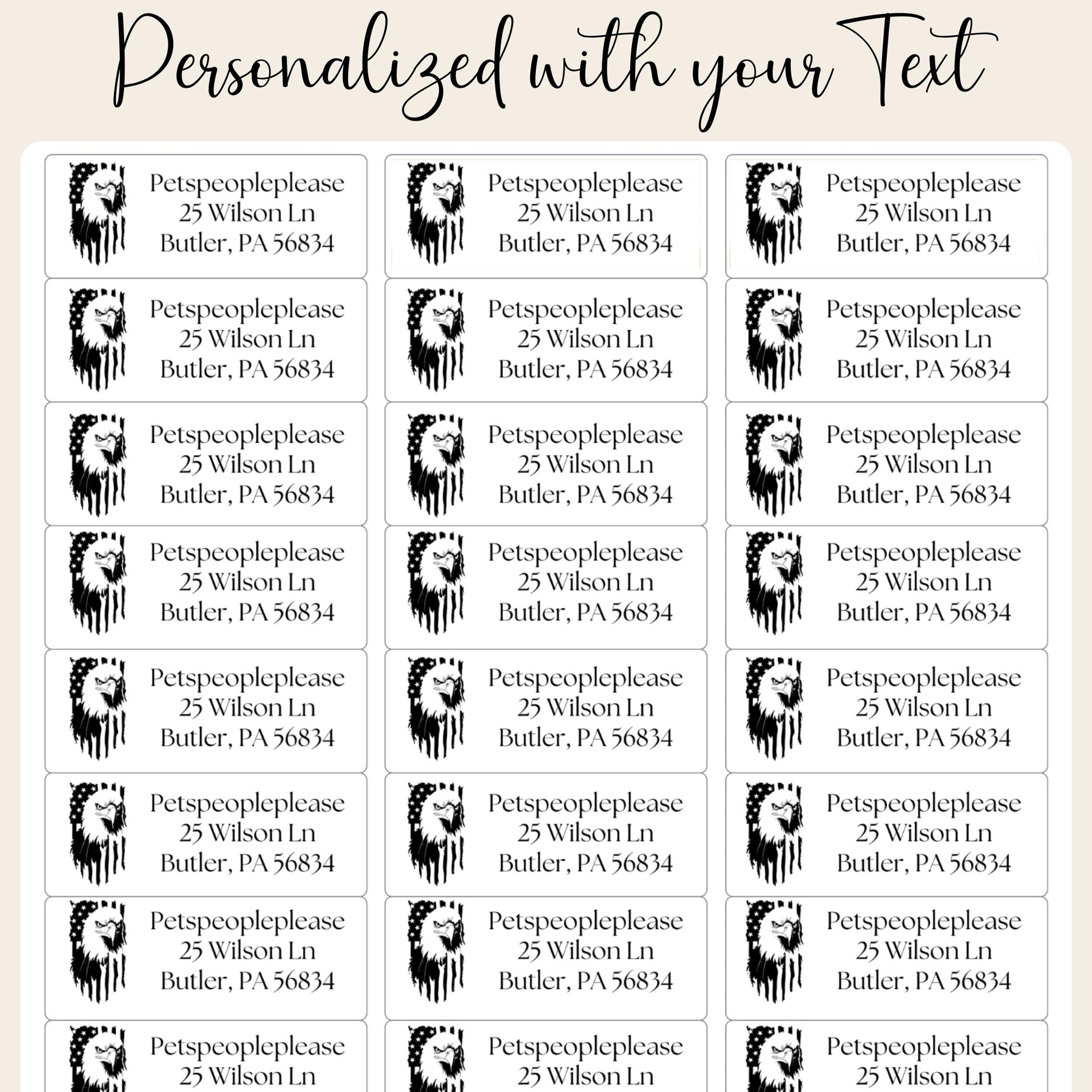 Patriotic Eagle Address Labels, USA Flag Return Stickers, Military Mail Gift, Bald Eagle Envelope Labels with FREE Matching Seal stickers - The Pawprint Paperie