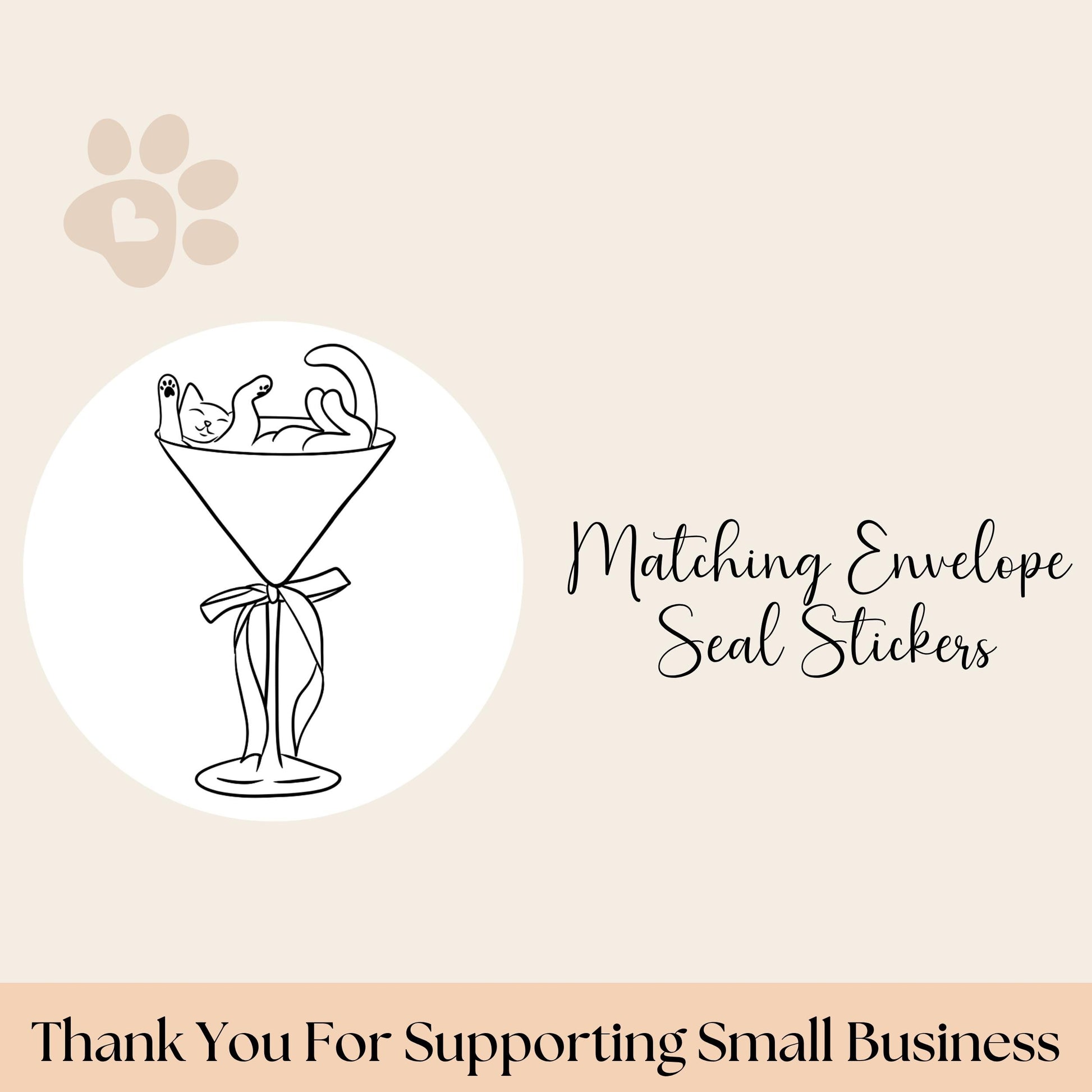 Cats in Martini Glass Address Labels, FREE Matching Stickers, Fun Return Mailing Labels for Cat Lovers, Cute Envelope Seals, Meow-tini Mail - The Pawprint Paperie