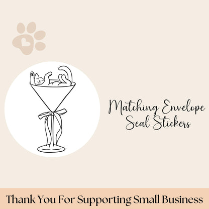 Cats in Martini Glass Address Labels, FREE Matching Stickers, Fun Return Mailing Labels for Cat Lovers, Cute Envelope Seals, Meow-tini Mail - The Pawprint Paperie