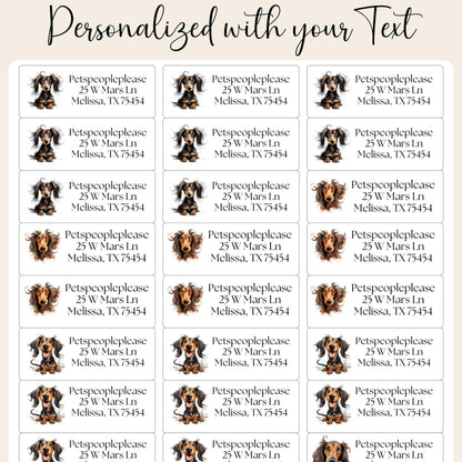 Dachshund Return Address Labels with Dog Stickers: Long-Haired Wiener Dog - The Pawprint Paperie