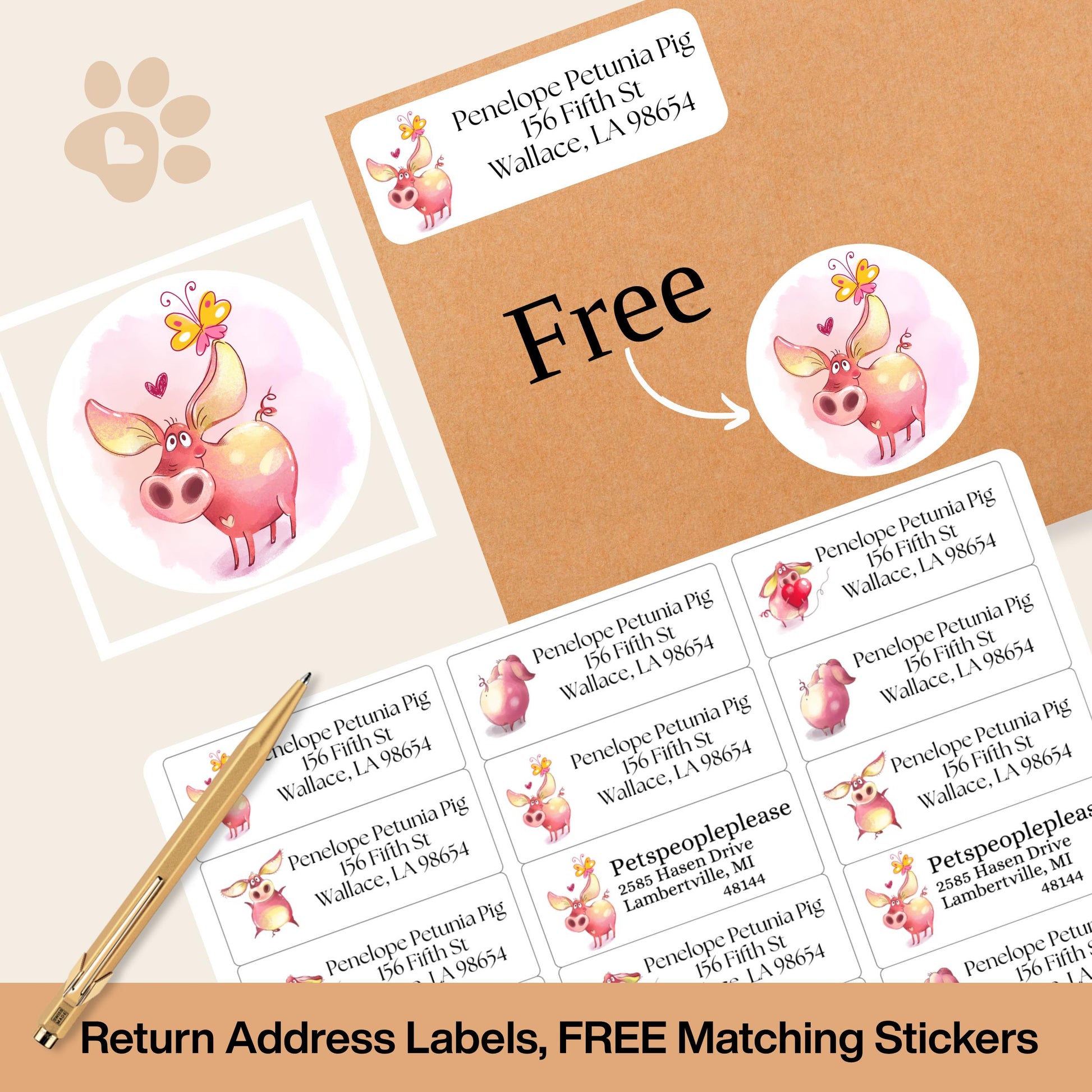 Cute Pig Address Labels with FREE Matching Stickers, Personalized Return Stickers, Funny Farmhouse Piggy Gift, Pet Lover Mail Seals, country - The Pawprint Paperie