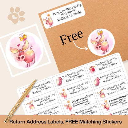 Cute Pig Address Labels with FREE Matching Stickers, Personalized Return Stickers, Funny Farmhouse Piggy Gift, Pet Lover Mail Seals, country - The Pawprint Paperie