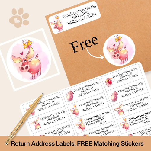 Cute Pig Address Labels with FREE Matching Stickers, Personalized Return Stickers, Funny Farmhouse Piggy Gift, Pet Lover Mail Seals, country - The Pawprint Paperie