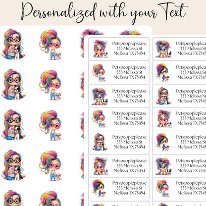 Quirky Girl & Dog Return Address Label with FREE Matching Envelope Seal Stickers, Personalized Mailing Set, Dog Mom Gift, Fun Mail Art - The Pawprint Paperie