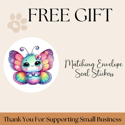 Cute Kawaii Butterfly Return address label kids FREE Matching Stickers, Colorful Rainbow bugs, Mailing Labels Envelopes, Perfect for Camp. - The Pawprint Paperie