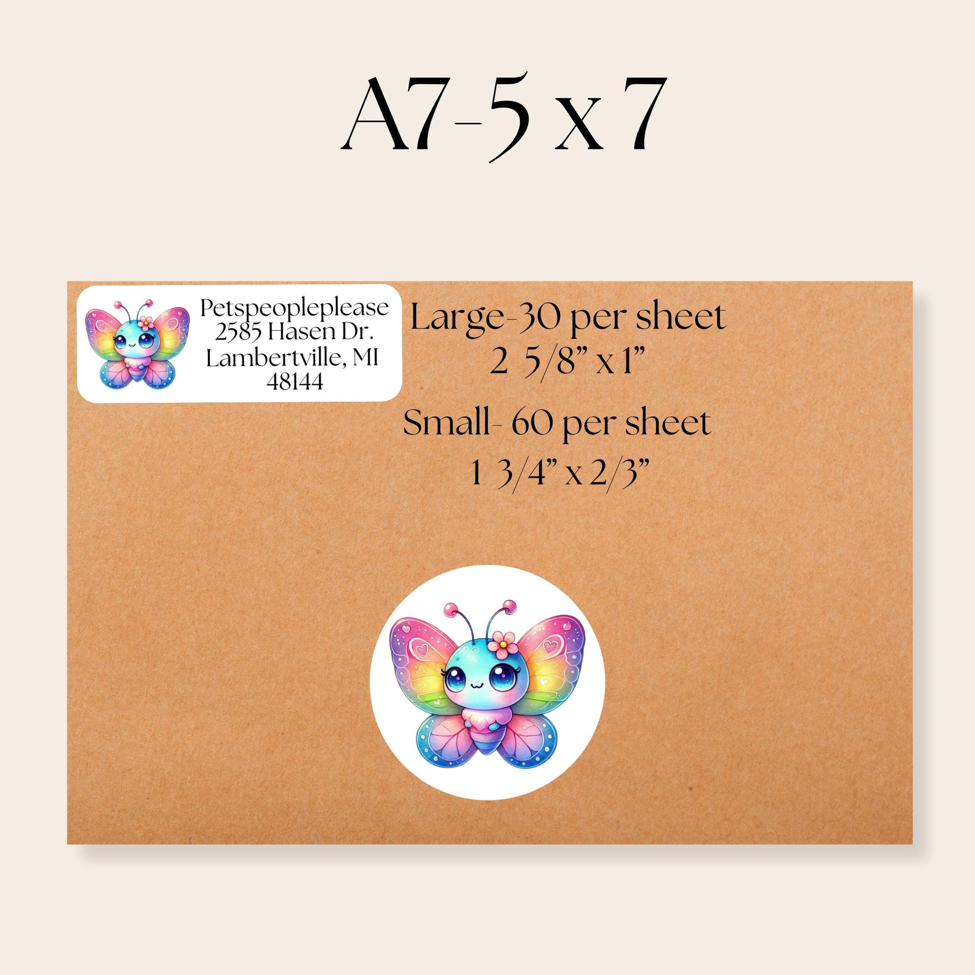 Cute Kawaii Butterfly Return address label kids FREE Matching Stickers, Colorful Rainbow bugs, Mailing Labels Envelopes, Perfect for Camp. - The Pawprint Paperie