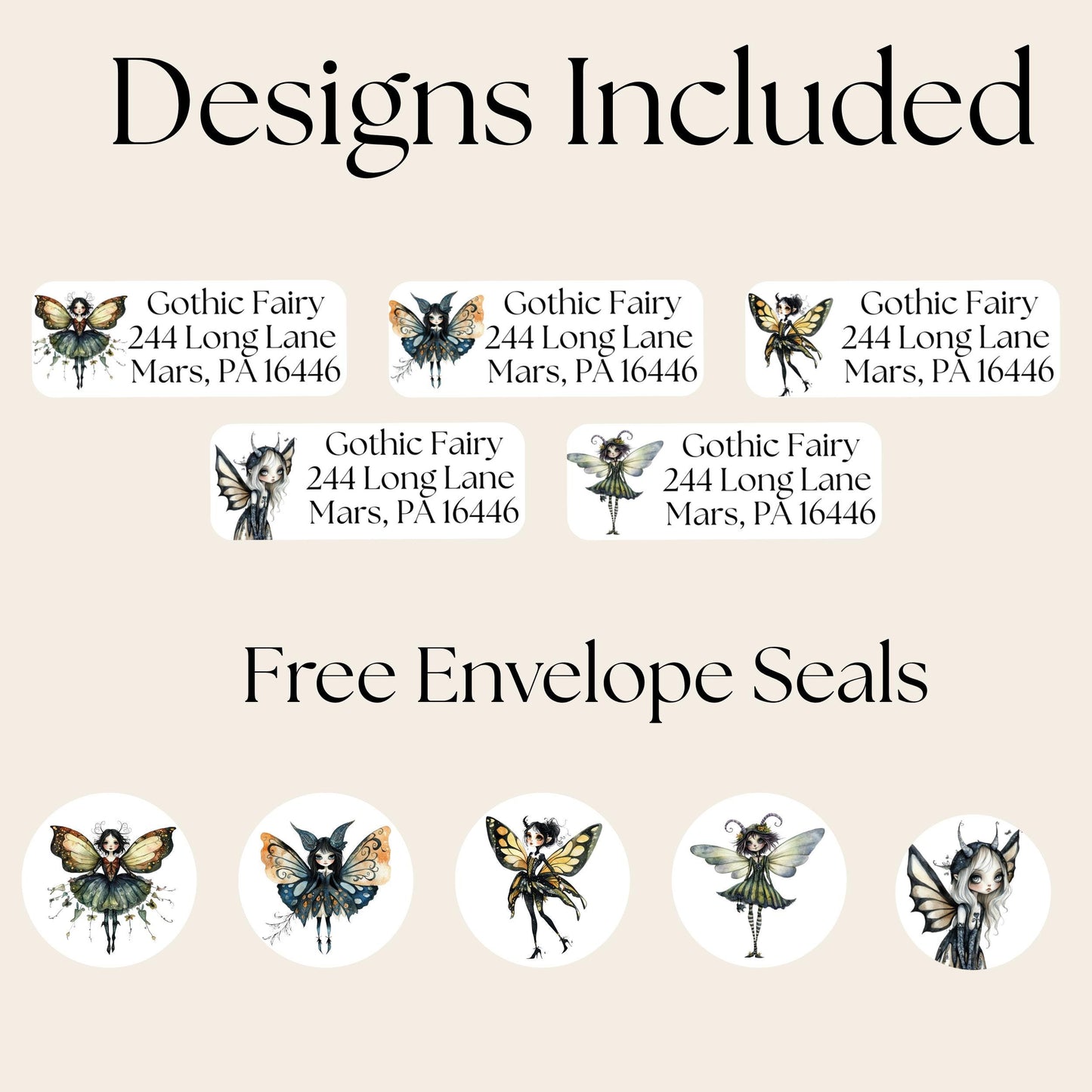 Gothic Fairy Return Address Labels with FREE Stickers: Spooky Snail Mail - The Pawprint Paperie