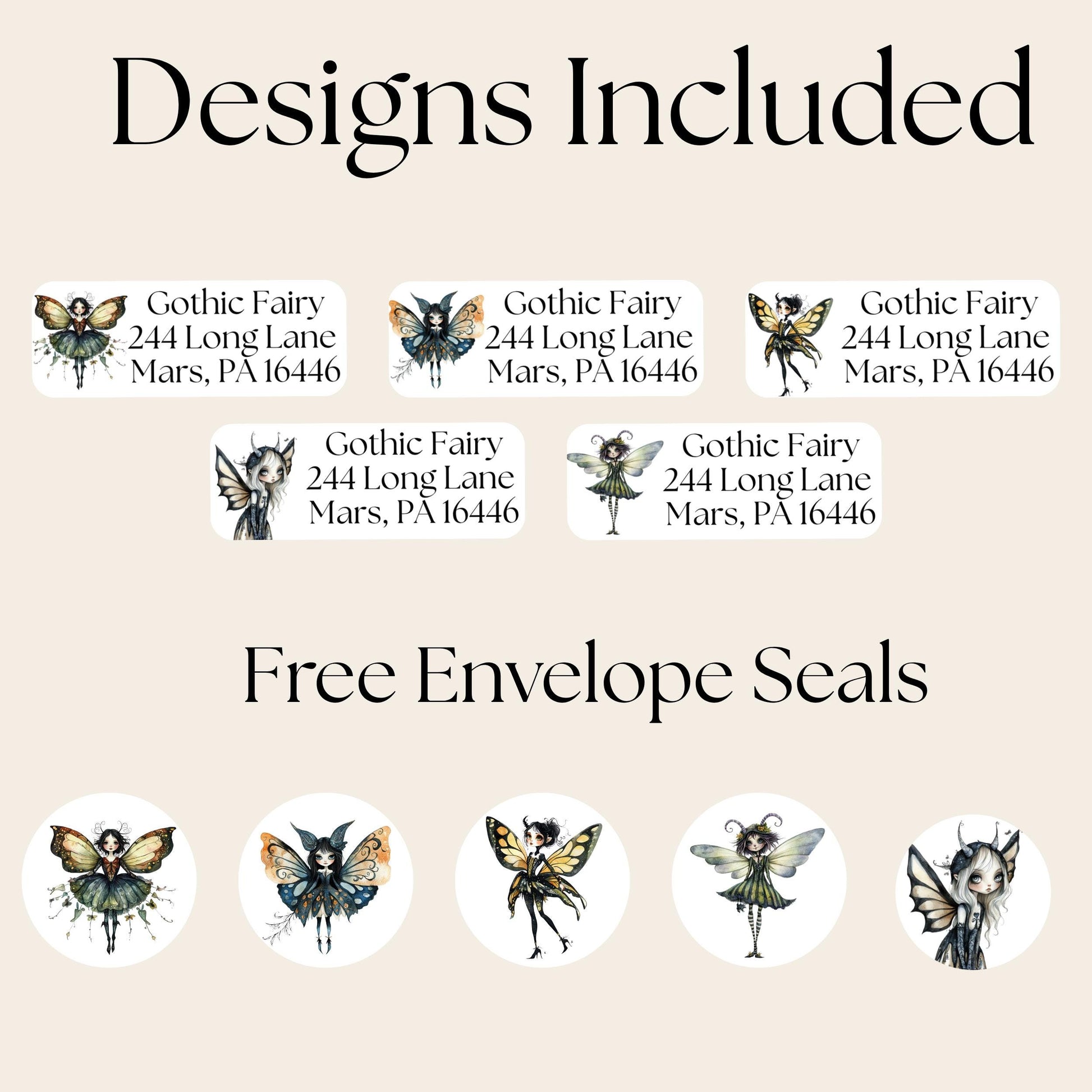 Gothic Fairy Return Address Labels with FREE Stickers: Spooky Snail Mail - The Pawprint Paperie