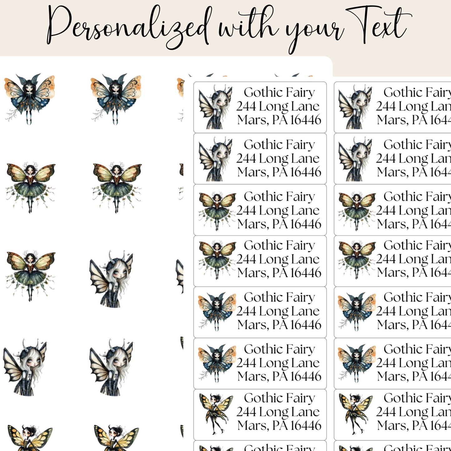 Gothic Fairy Return Address Labels with FREE Stickers: Spooky Snail Mail - The Pawprint Paperie