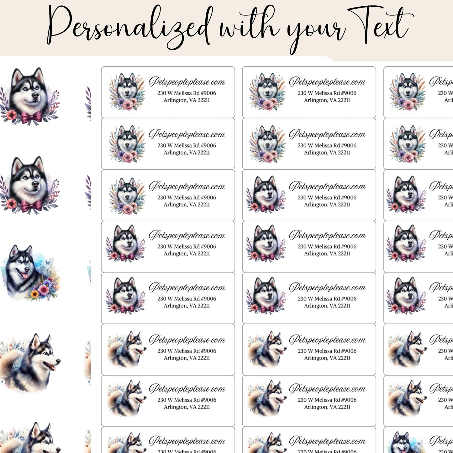Husky Dog Return Address Labels with Floral Design & FREE Seals - The Pawprint Paperie