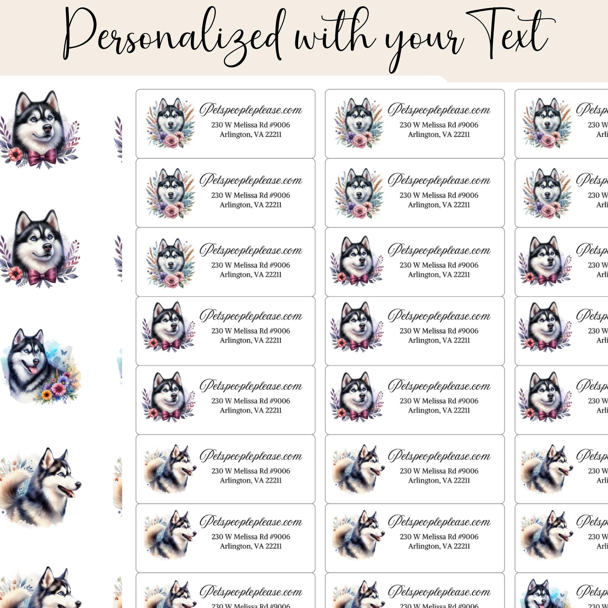 Husky Dog Return Address Labels with Floral Design & FREE Seals - The Pawprint Paperie