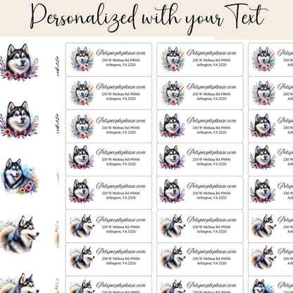 Husky Dog Return Address Labels with Floral Design & FREE Seals - The Pawprint Paperie