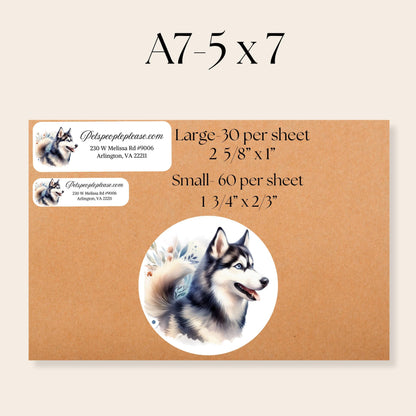 Husky Dog Return Address Labels with Floral Design & FREE Seals - The Pawprint Paperie