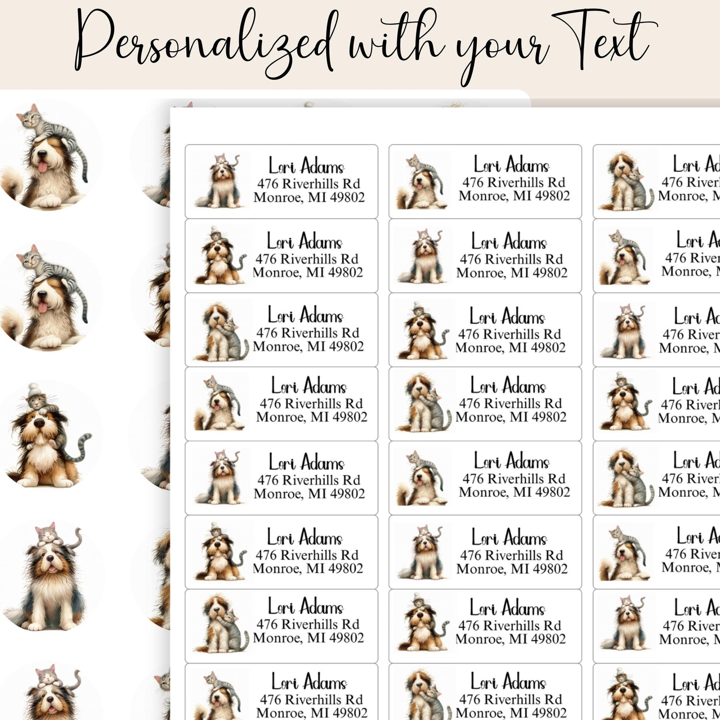 Funny Cat & Dog Return Address Label, Quirky Animal friend, FREE Matching Envelope Sticker, Custom Pet Mailing Labels, Dog Moms, Cat Lovers - The Pawprint Paperie