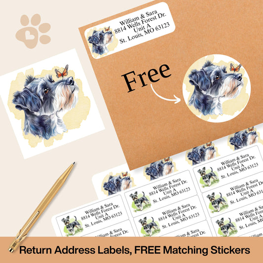 Watercolor Schnauzer Return Address Labels with FREE Envelope Seals - The Pawprint Paperie
