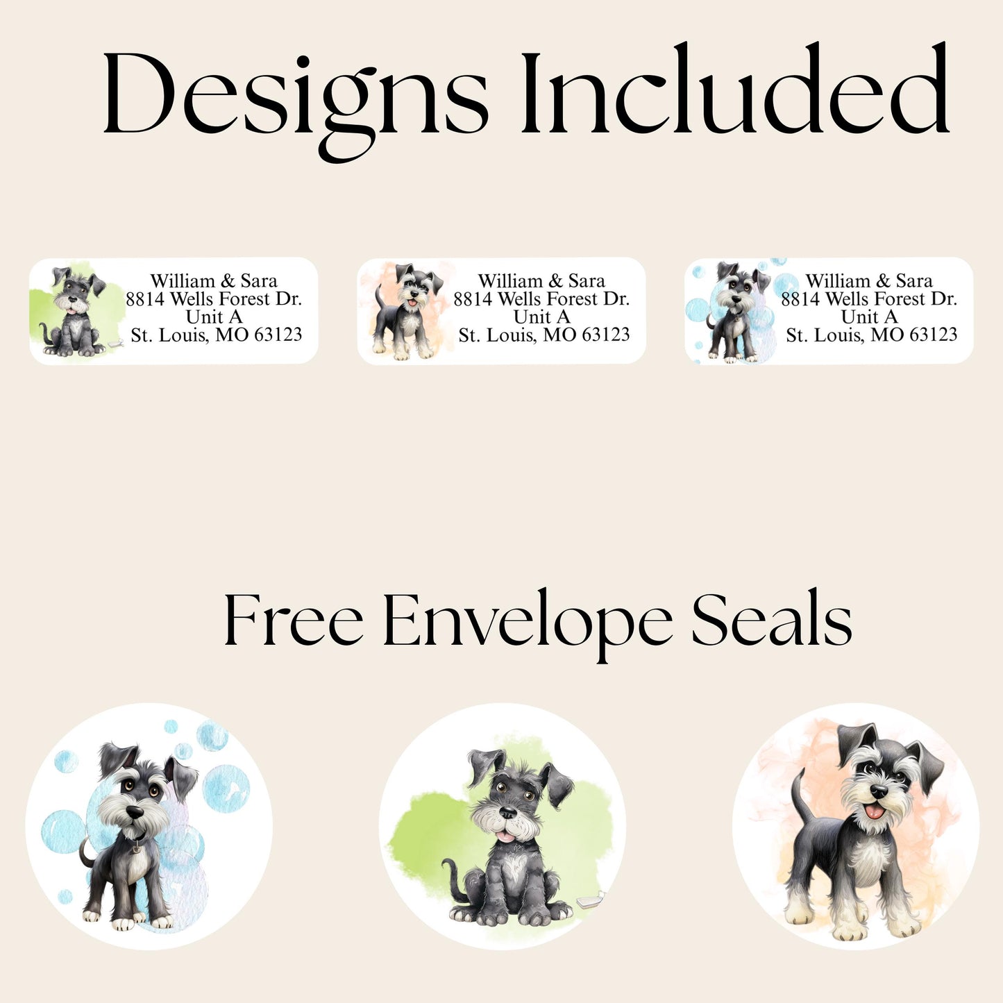 Funny Schnauzer Return Address Labels with FREE Envelope Seals - The Pawprint Paperie