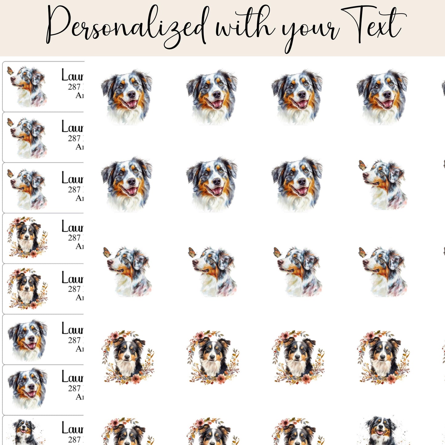 Australian Shepherd Address Labels with FREE Envelope Seals - The Pawprint Paperie
