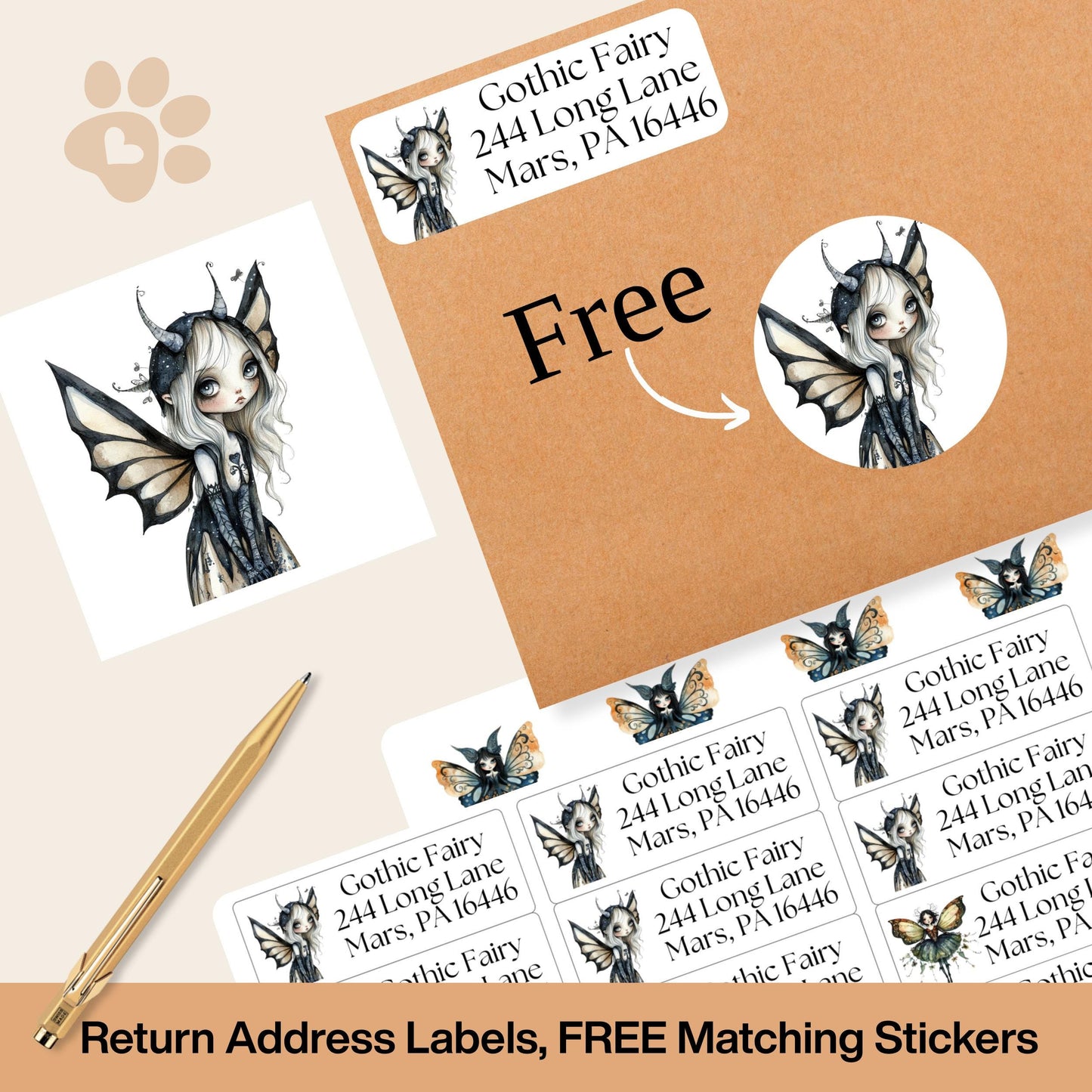 Gothic Fairy Return Address Labels with FREE Stickers: Spooky Snail Mail - The Pawprint Paperie