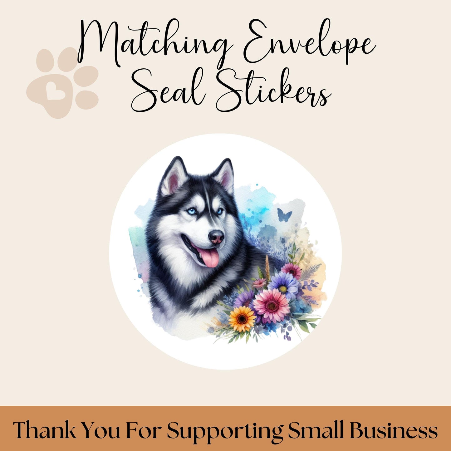 Husky Dog Return Address Labels with Floral Design & FREE Seals - The Pawprint Paperie
