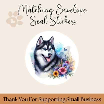 Husky Dog Return Address Labels with Floral Design & FREE Seals - The Pawprint Paperie