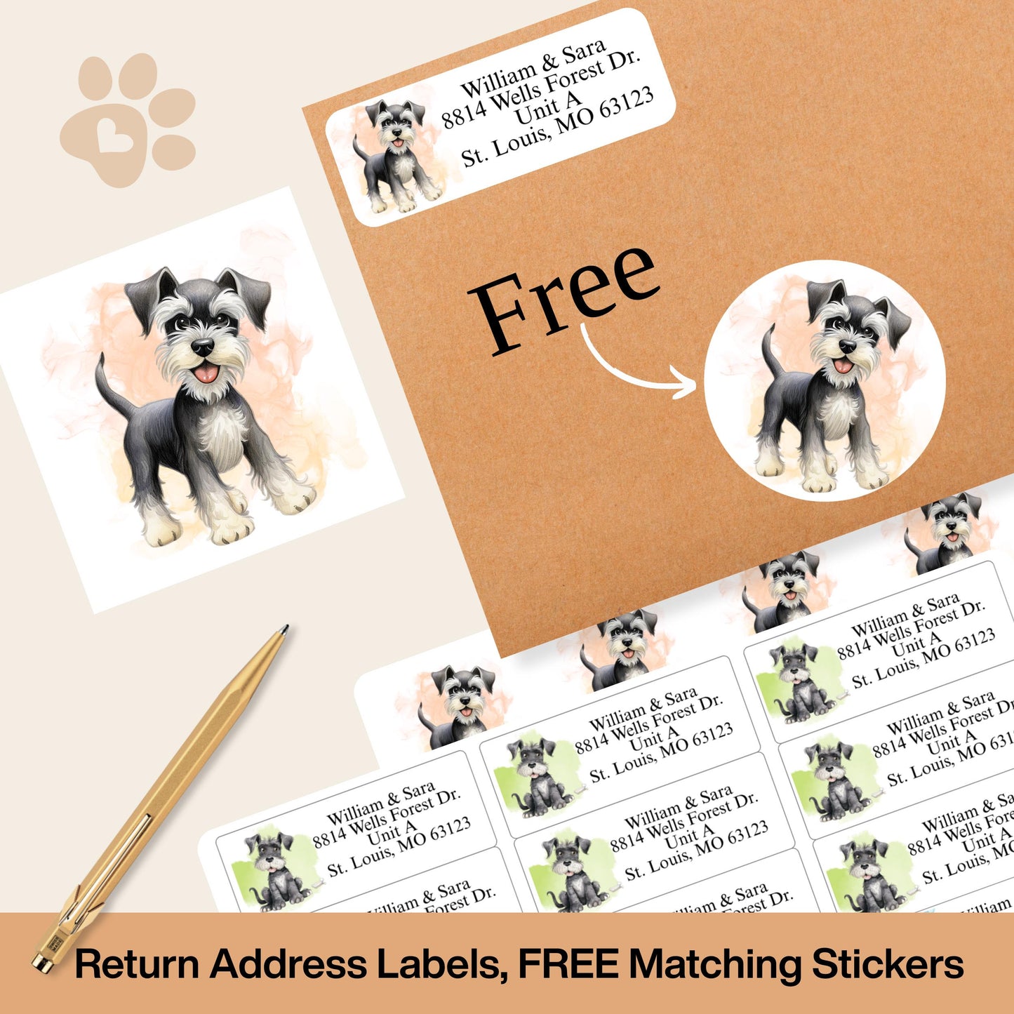 Funny Schnauzer Return Address Labels with FREE Envelope Seals - The Pawprint Paperie