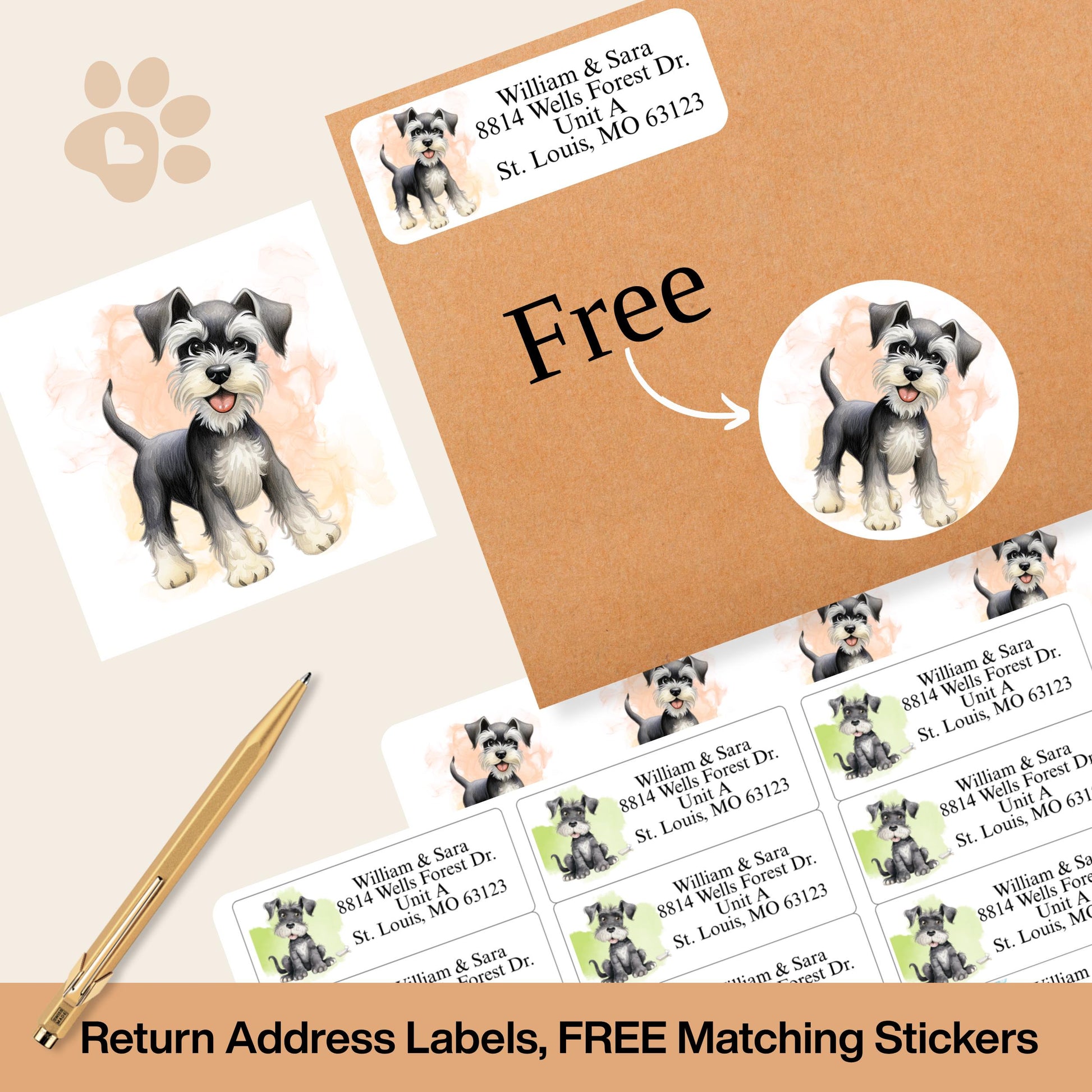 Funny Schnauzer Return Address Labels with FREE Envelope Seals - The Pawprint Paperie