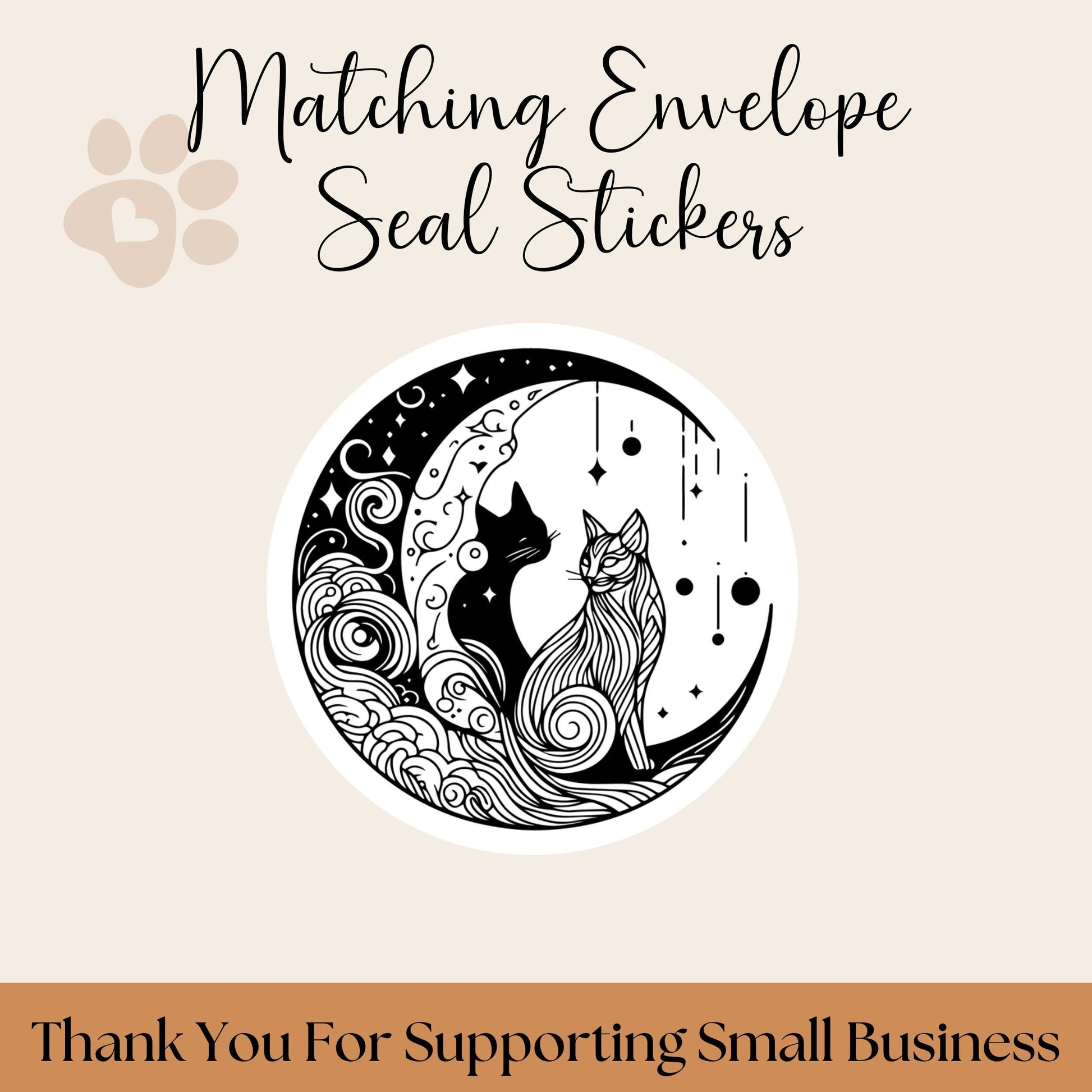 Mystical Cat Return Address Labels: Celestial Moon Design with FREE Seal Stickers - The Pawprint Paperie