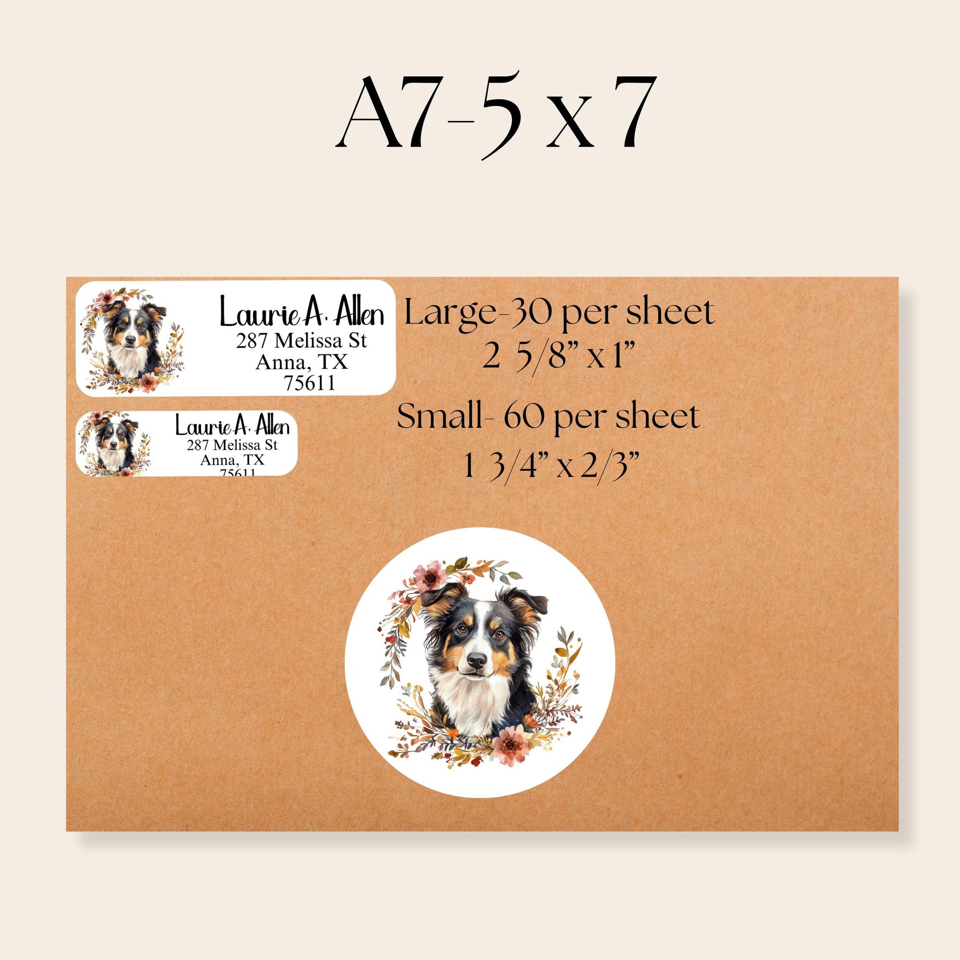 Australian Shepherd Address Labels with FREE Envelope Seals - The Pawprint Paperie