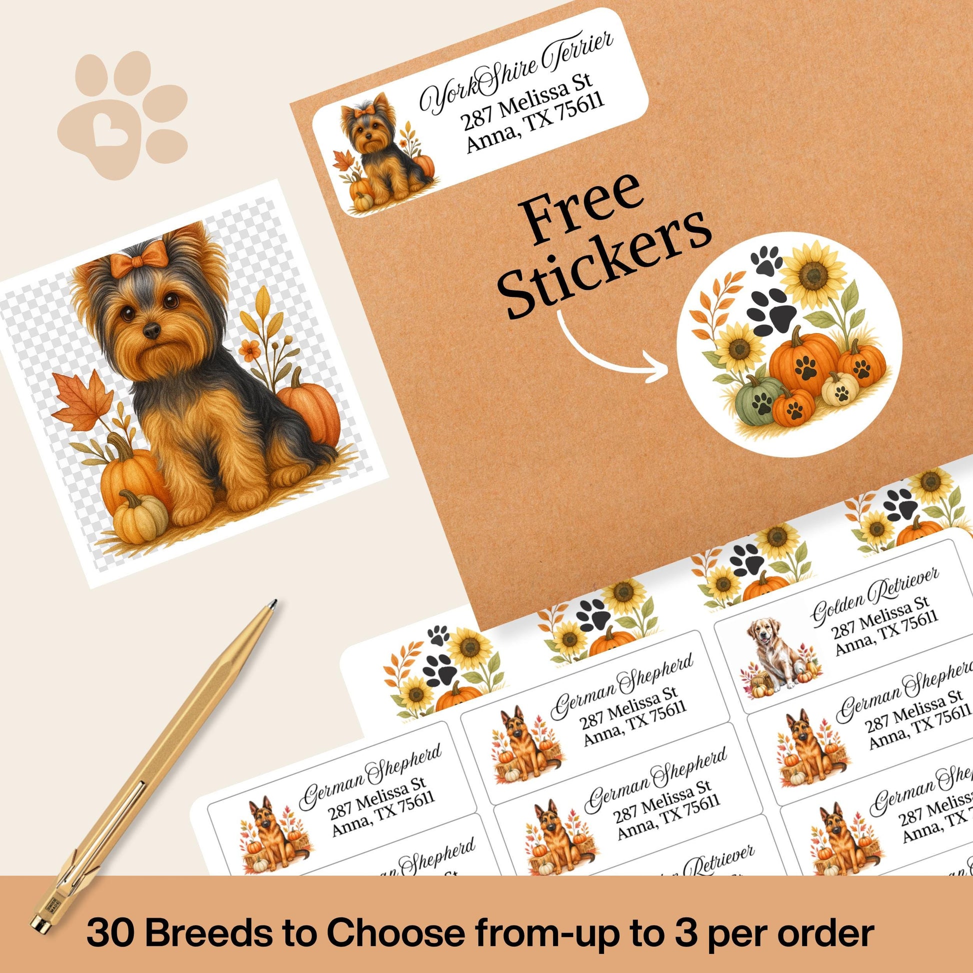 Fall Dog Address Labels: Pumpkins & Breeds, FREE Envelope Seals - The Pawprint Paperie