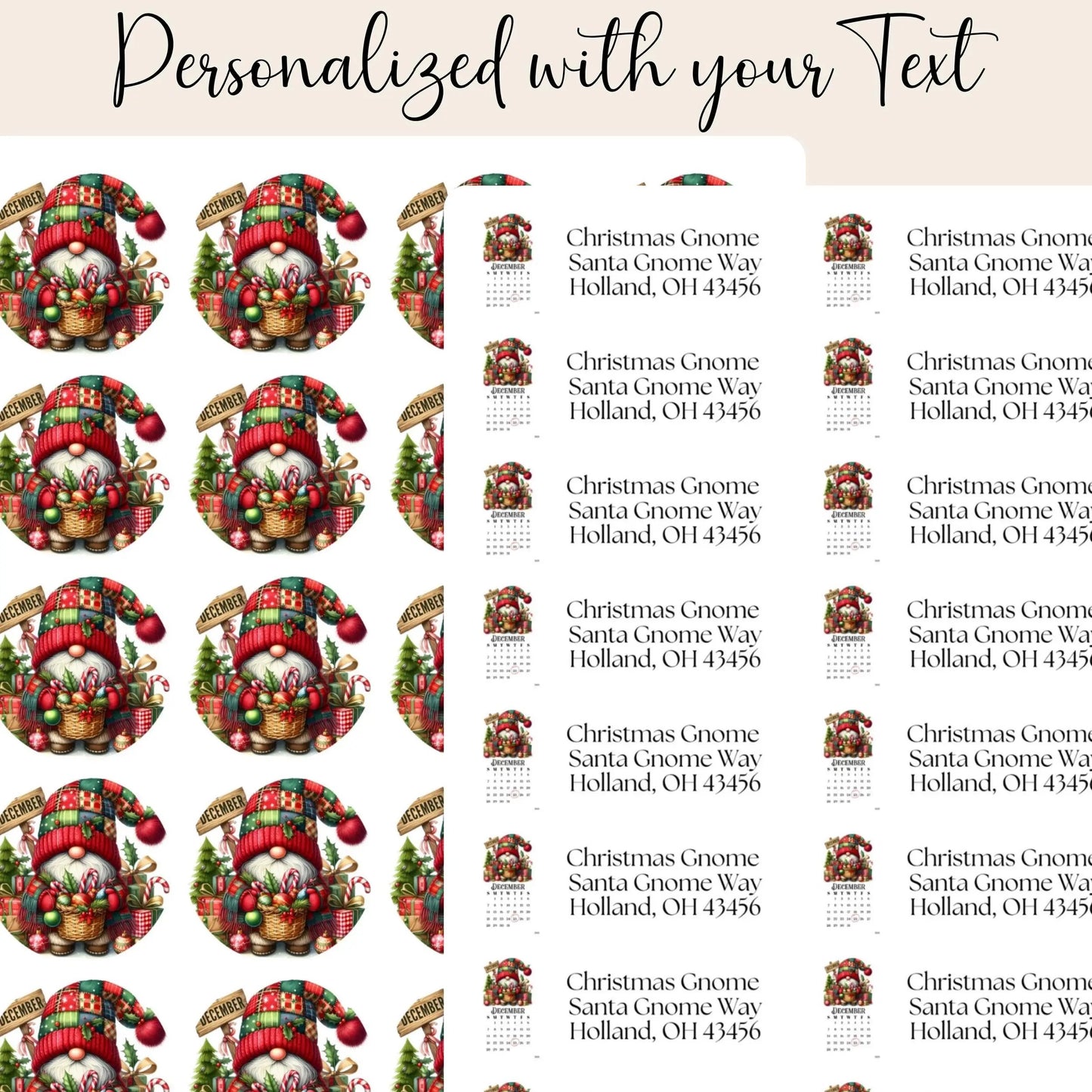Christmas Gnome Address Labels with FREE Envelope Seals: Personalized Holiday Stickers - The Pawprint Paperie