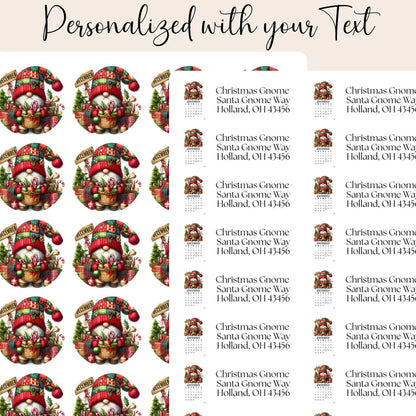 Christmas Gnome Address Labels with FREE Envelope Seals: Personalized Holiday Stickers - The Pawprint Paperie