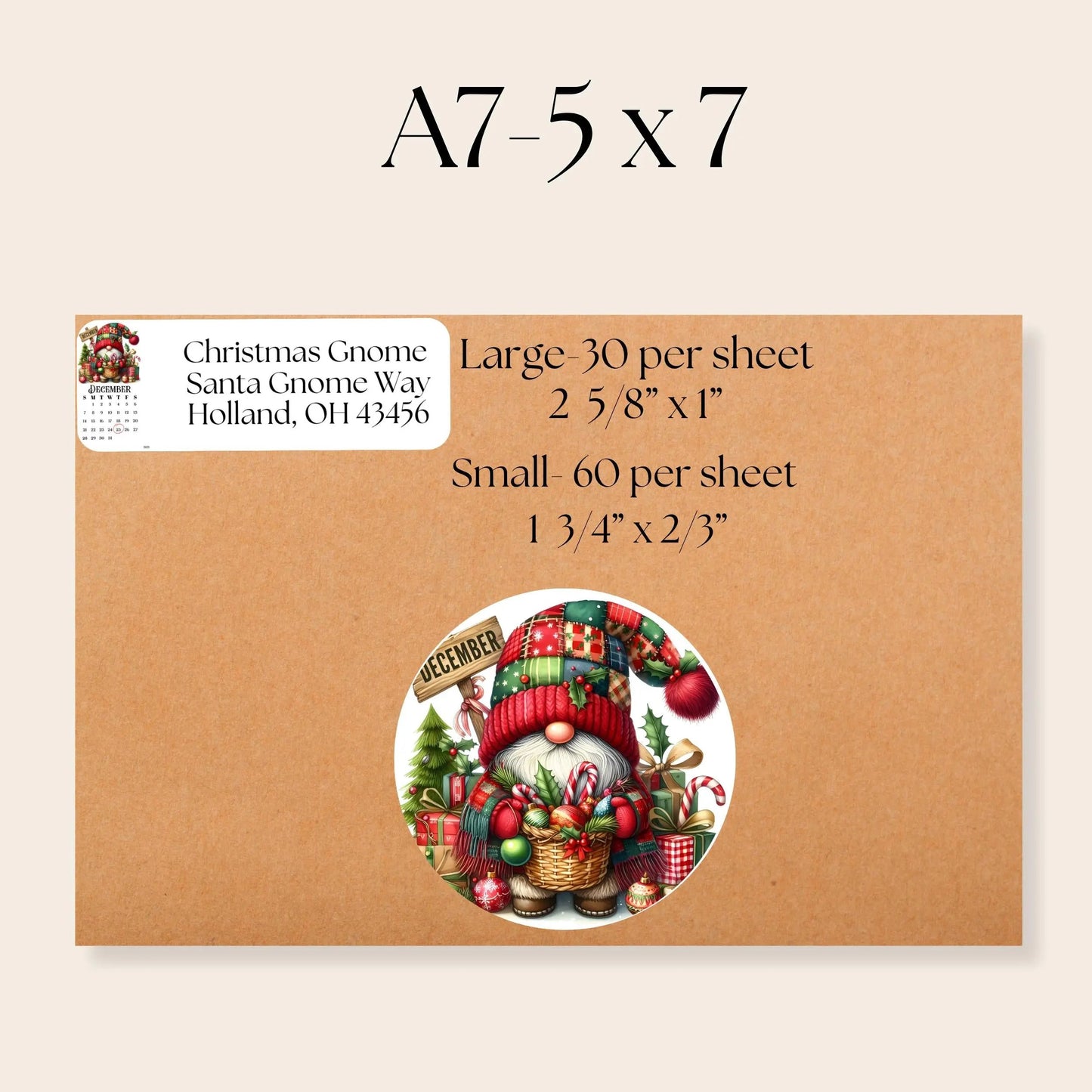 Christmas Gnome Address Labels with FREE Envelope Seals: Personalized Holiday Stickers - The Pawprint Paperie