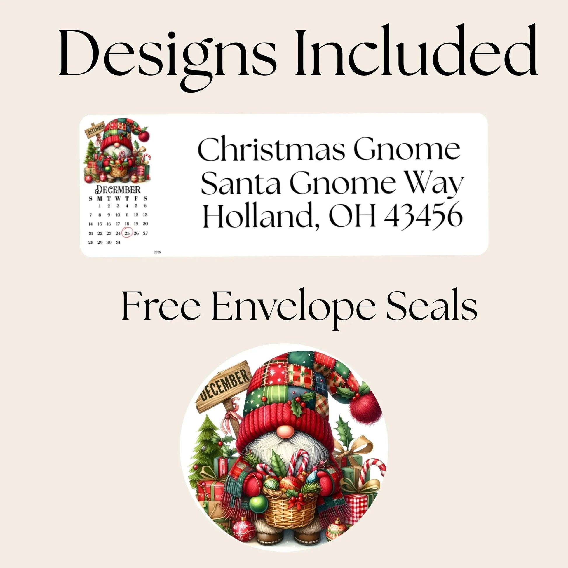 Christmas Gnome Address Labels with FREE Envelope Seals: Personalized Holiday Stickers - The Pawprint Paperie