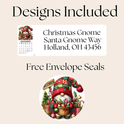 Christmas Gnome Address Labels with FREE Envelope Seals: Personalized Holiday Stickers - The Pawprint Paperie