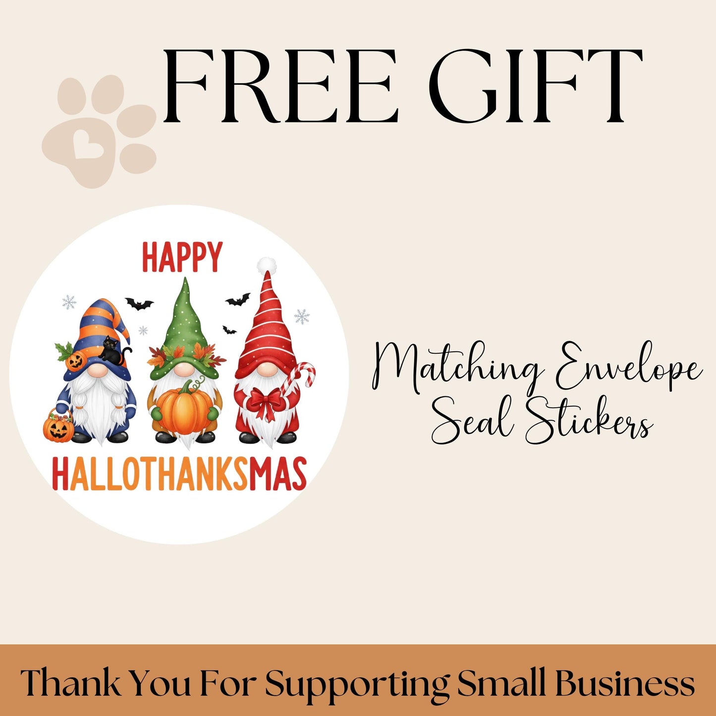 Happy “Hallothanksmas” Gnome Return Address Labels + FREE Matching Sticker Seals – Fall & Holiday Combo - The Pawprint Paperie