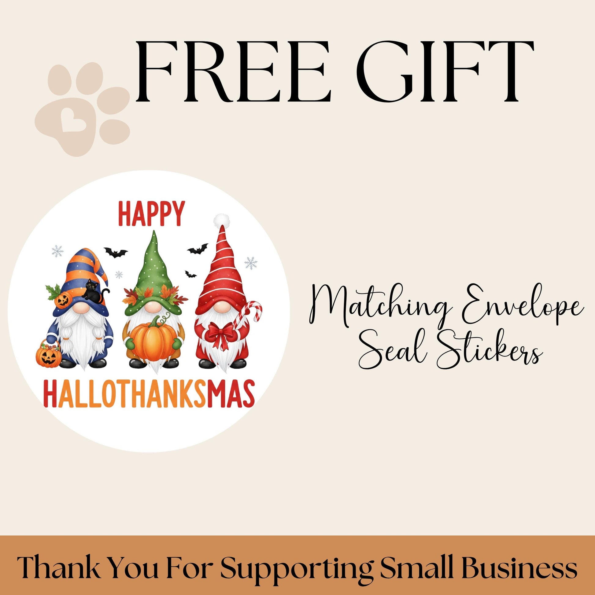Happy “Hallothanksmas” Gnome Return Address Labels + FREE Matching Sticker Seals – Fall & Holiday Combo - The Pawprint Paperie