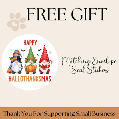 Happy “Hallothanksmas” Gnome Return Address Labels + FREE Matching Sticker Seals – Fall & Holiday Combo - The Pawprint Paperie