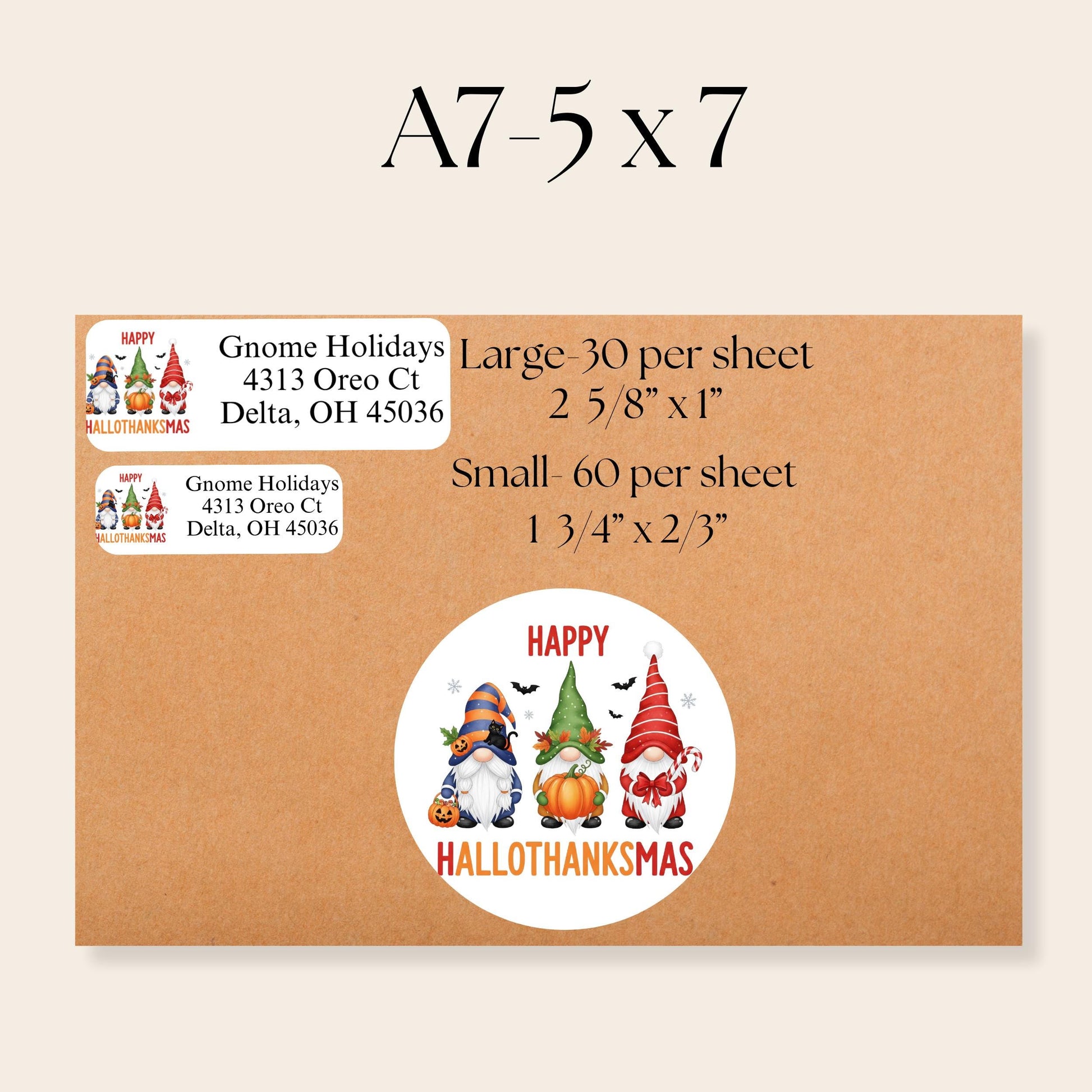 Happy “Hallothanksmas” Gnome Return Address Labels + FREE Matching Sticker Seals – Fall & Holiday Combo - The Pawprint Paperie