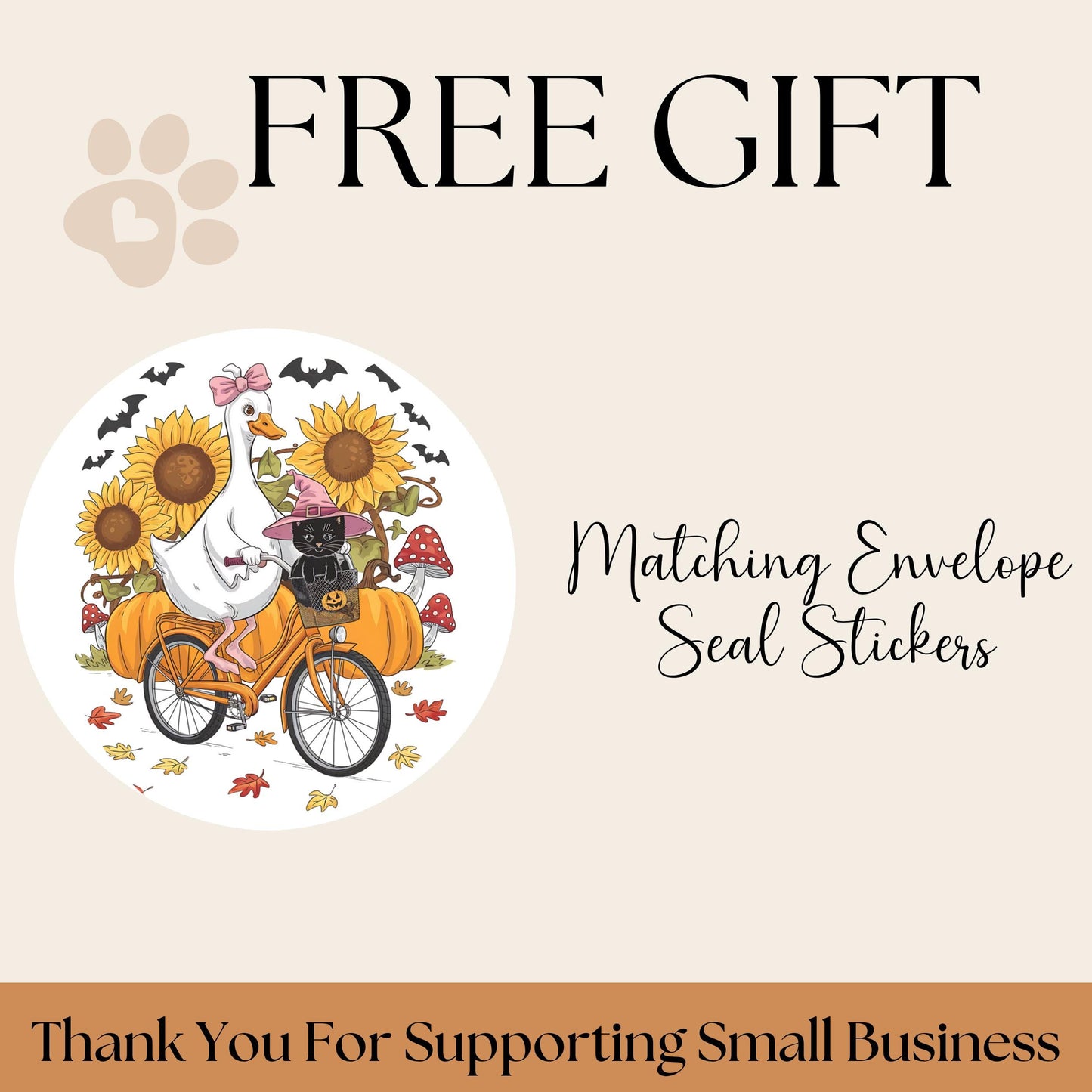 Funny Fall Address Labels: Silly Goose, Cat & Pumpkin Bicycle - Includes Envelope Seals - The Pawprint Paperie