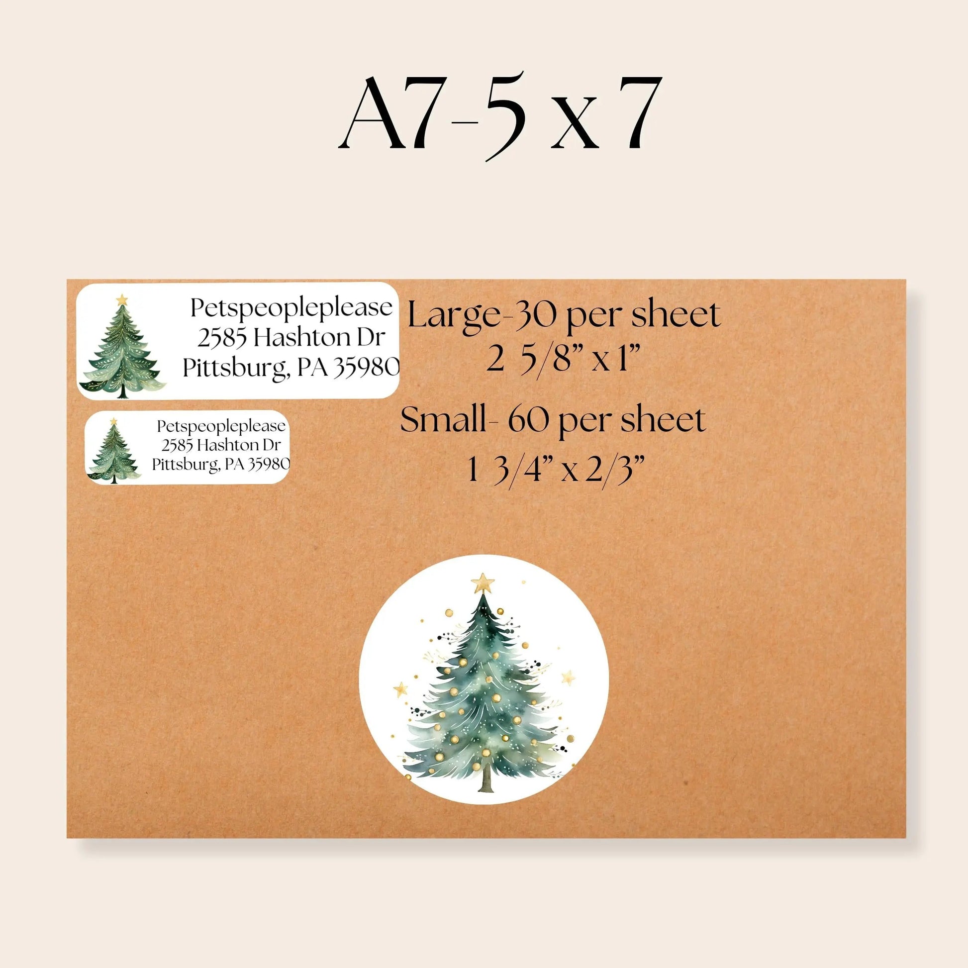 Watercolor Christmas Address Labels: Green & Gold Tree with FREE Seals - The Pawprint Paperie